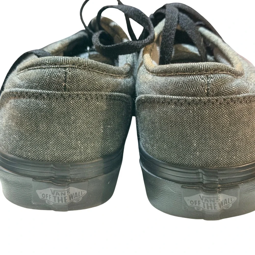 Vans Low Top Sneakers Mens 7.5 Grey Herringbone Twill Black Sole Skate Minimal